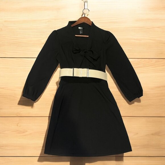 H&M Little Black Dress with 3/4 Sleeves and Bow Tie | Size 4 - Picture 6 of 7